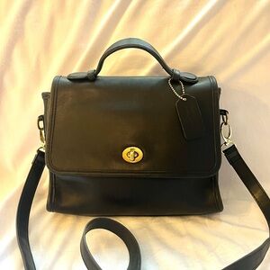 Coach Black Leather Satchel with Gold Turn-Lock